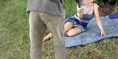 Short Haired Lady From France Eating Cum In The Woods