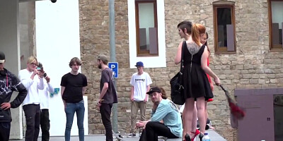 Steve Holmes, Max Cortes And Nerea Falco In Slave Double Flogged In Public Outdoors In Barc