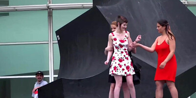 Steve Holmes, Max Cortes And Nerea Falco In Slave Double Flogged In Public Outdoors In Barc