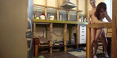Old Man Fucks Young Brunette In The Kitchen
