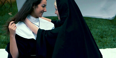 Hot nun sits her pussy on a pretty lesbian face for licking