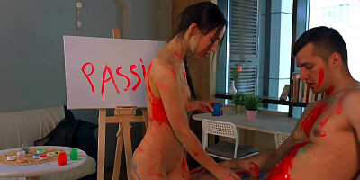 Slender artist takes a quick break from the painting