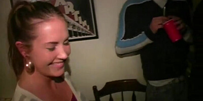 Brunette fucked and jizzed by four guys at debauched fuckfest