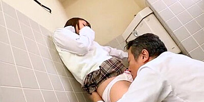 I open the door and massage her breasts while inserting cunnilingus.