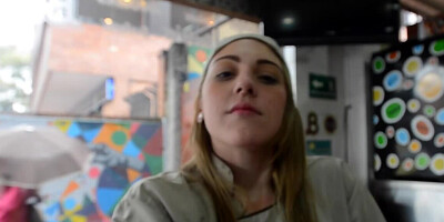 Carolina Pulido goes down on the cameraman and sucks his hard cock