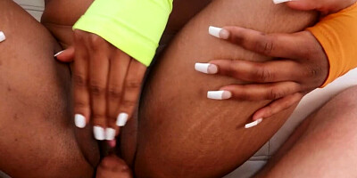 Two ebony sweethearts are getting banged by the white man