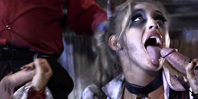 A blonde is sucking a cock while another is fucking her cunt