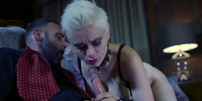 Short haired blondie gets rammed by a tall dude