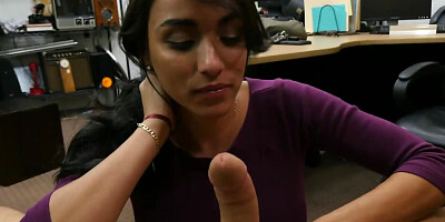 Pawn shop superslut earns a facial after POV fucking