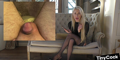 SPH petite femdom babe laughs on smallcock pics at home