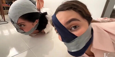 Three Dirty Socks Mouth Stuffed Into Three Dirty Panty Mask