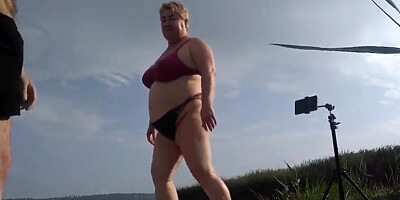 Stepmother-in-law Sucks My Dick On The Beach And Gets Cum In Her Mouth