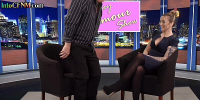 CFNM British amateur babe gives good BJ in live tv show