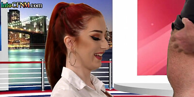 CFNM British amateur babe gives good BJ in live tv show