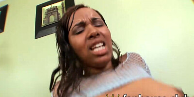 Bodacious dark-hued nymph wears fishnet pantyhose, gets her ginormous muff banged deep by ebony boy - XXX!