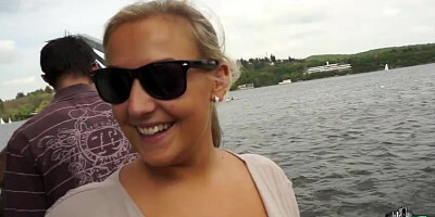 Big tits Cherlyn rides strnagers horny stiff huge cock at the river side