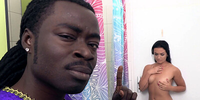 Brunette chick goes down on a hung black man to suck him off