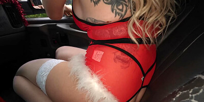 Curvy blonde girl rides a big hard cock in the van