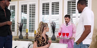 Slender teen drilled by two black studs near hubby