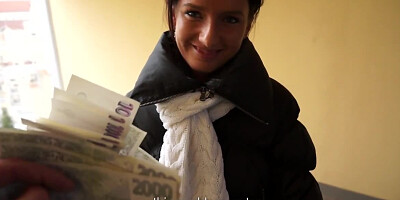 Joyful brunette for money demonstrates stranger her round ass