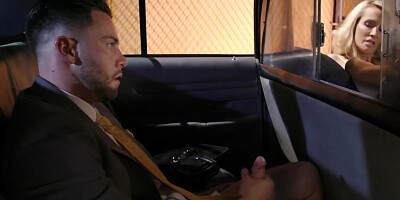 Female taxi driver and passenger play with genitals in the car