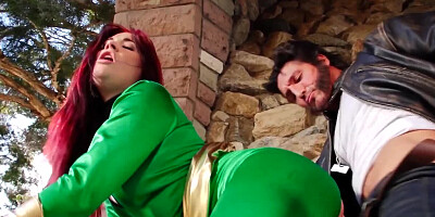 Redhead babe Andy San Dimas is fucked outside by Tommy Gunn