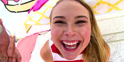 A smiling little slut is penetrated in front of the camera really hard
