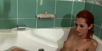 Redhead took a warm bath and got ready for sexual intercourse
