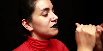 Cfnm - Red Turtleneck, Black Lips - Handjob + Cum Mouthful + Cum On Clothes