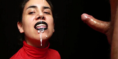 Cfnm - Red Turtleneck, Black Lips - Handjob + Cum Mouthful + Cum On Clothes