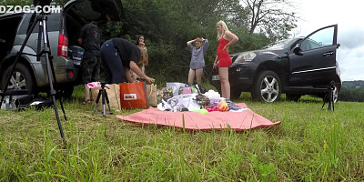 No Panties Girls Outdoors Fun On Try On Haul Day With Lingerie And Short Summer Dress And Miniskirts