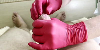 Horny Milf Jerks A Thick Dick With Gloves On