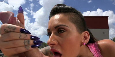 Rooftop blowjob from sexy tattooed pornstar Alby Rydes