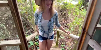 Curvy Blonde Sucks Cock With A Countryside View