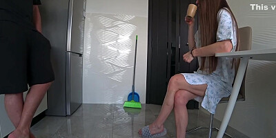 Real Infidelity. Wife And Family Friend Secretly Fuck In The Kitchen At Home.husband At Work 10 Min