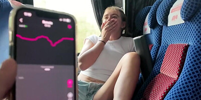 Risky! Girl Cums On Public Bus With Vibrator