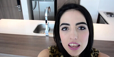 Amazing brunette blows her lucky stepbrother and gets fucked