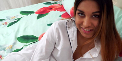 Tanned teeny fucks wildly in doggystyle with a muscular man