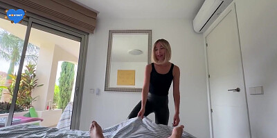 Stepsisters Friend In Leather Masturbates With A Toy And Sucks My Cock With Kris Price