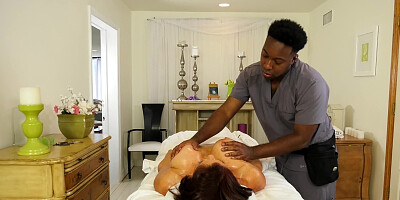 Lonely lady with big tits desires a big black cock during massage