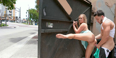 Ravishing blonde girl poked with a hard dick on the street