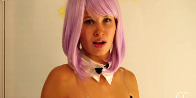 A Cute Bunny Girl Sucks A Dildo And Then Fucks Herself In The Pussy