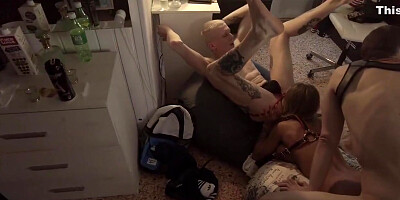 Fucking A Hot Titted Milf And A Cute Twink At A House Party