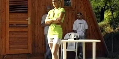 German Slut With Blonde Hair Pleasing A Dude With Sexy Pantyhose And Shaved Pussy