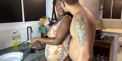 Hot Young Guy Fucked Me And Cum Inside My Pussy In The Kitchen While I Was Doing The Dishes