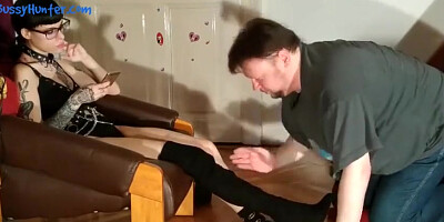 Sexy teen 18+ Domina Boot & Sweaty Sock Sniffing Foot Slave Hd Beth Kinky