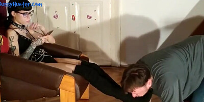 Sexy teen 18+ Domina Boot & Sweaty Sock Sniffing Foot Slave Hd Beth Kinky