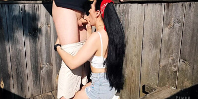 Brunette Gets Mouth Fucked On A Forest Tower