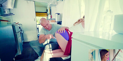 Horny girl is being fucked from behind by a bald dude