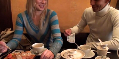 Blonde girl sex adventure in a cafe scene 1